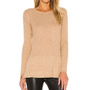 Tan Knit Wool Blend Ribbed Pullover